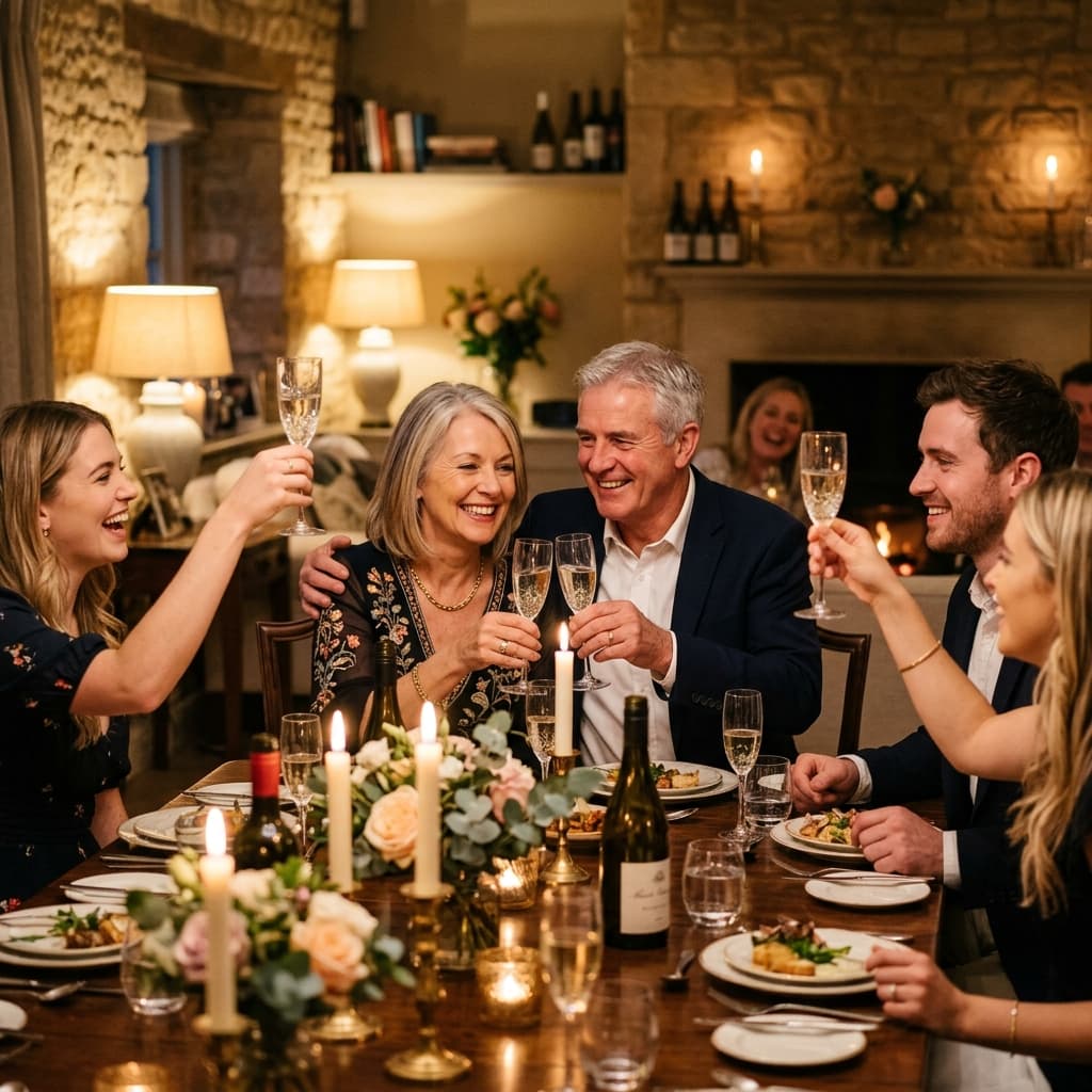 A couple celebrating an anniversary with family and friends